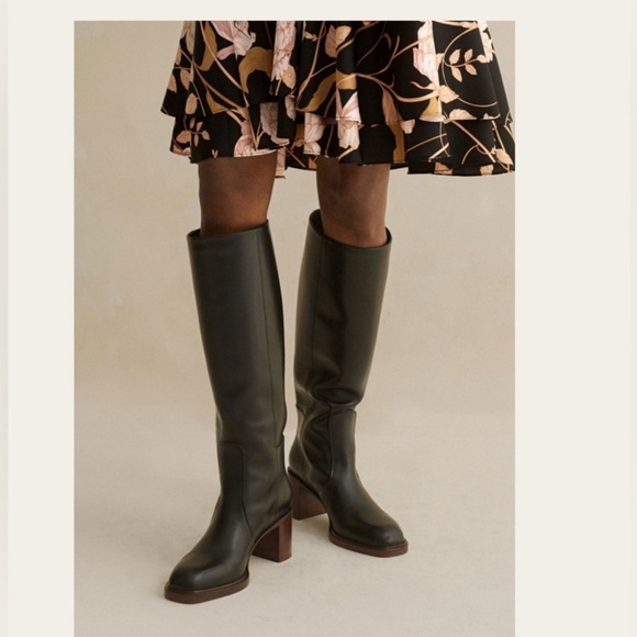 ME+EM London Tall Leather Boots – Black, Block Heel - Picture 1 of 5